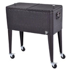 80 Qt. Rattan Party Portable Ice Beer BeveraOutdoor Rolling Chest Cooler Cart