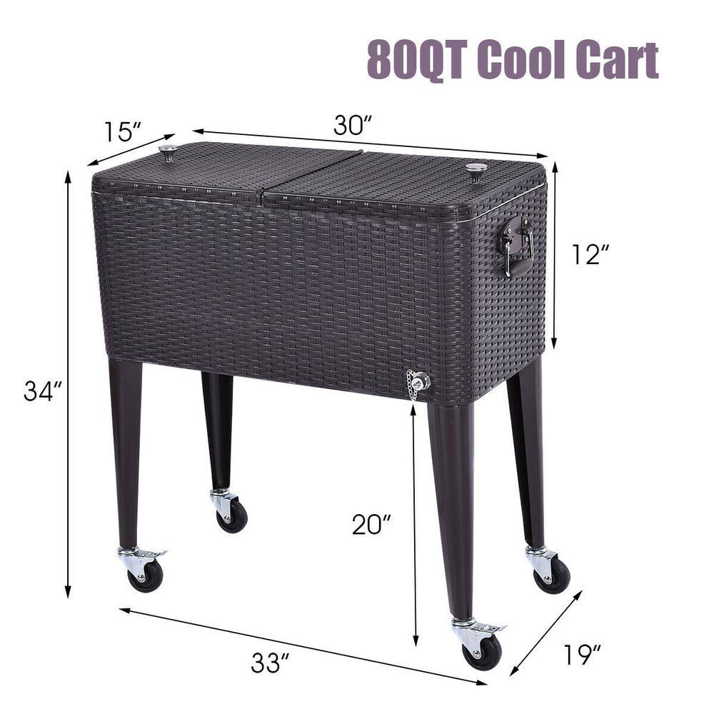 80 Qt. Rattan Party Portable Ice Beer BeveraOutdoor Rolling Chest Cooler Cart
