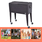 80 Qt. Rattan Party Portable Ice Beer BeveraOutdoor Rolling Chest Cooler Cart