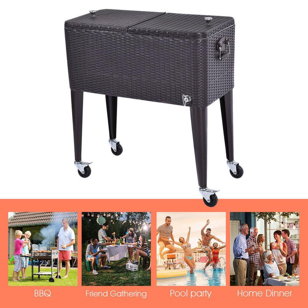 80 Qt. Rattan Party Portable Ice Beer BeveraOutdoor Rolling Chest Cooler Cart
