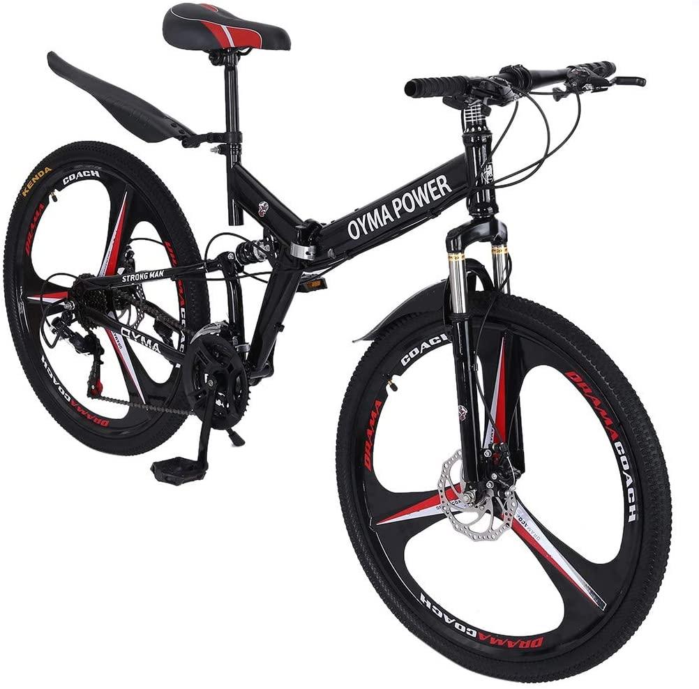 YQWEARLL US Fast Shipment 26 inch Adult Folding Mountain Bike Outdoor Sports High Carbon Steel MTB Bicycle, Aluminum Wheel Rim, 21-Speed Rear Derailleur, Suitable for Men and Women Cyclin