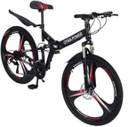 YQWEARLL US Fast Shipment 26 inch Adult Folding Mountain Bike Outdoor Sports High Carbon Steel MTB Bicycle, Aluminum Wheel Rim, 21-Speed Rear Derailleur, Suitable for Men and Women Cyclin