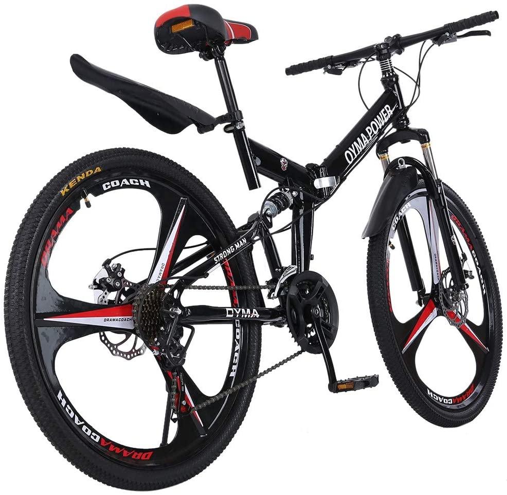 YQWEARLL US Fast Shipment 26 inch Adult Folding Mountain Bike Outdoor Sports High Carbon Steel MTB Bicycle, Aluminum Wheel Rim, 21-Speed Rear Derailleur, Suitable for Men and Women Cyclin