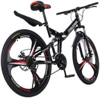 YQWEARLL US Fast Shipment 26 inch Adult Folding Mountain Bike Outdoor Sports High Carbon Steel MTB Bicycle, Aluminum Wheel Rim, 21-Speed Rear Derailleur, Suitable for Men and Women Cyclin
