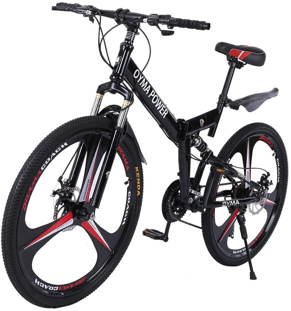 YQWEARLL US Fast Shipment 26 inch Adult Folding Mountain Bike Outdoor Sports High Carbon Steel MTB Bicycle, Aluminum Wheel Rim, 21-Speed Rear Derailleur, Suitable for Men and Women Cyclin
