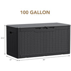 100 Gallon Waterproof LarResin Deck Box Indoor Outdoor Lockable StoraContainer for Patio Furniture Cushions Garden Tools (100 Gallon, Black)