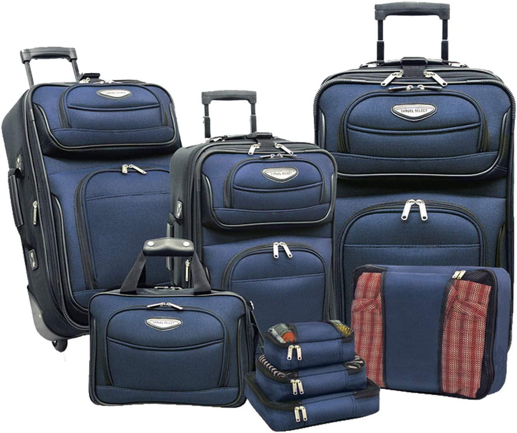 Amsterdam Expandable Rolling Upright Luggage, Navy, 8-Piece Set