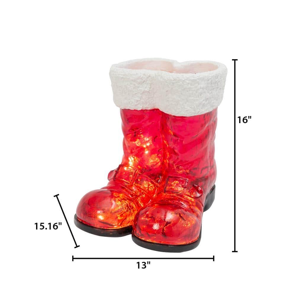 16.3 in. H B/O Lighted Resin Holiday Santa Boots with 10 LED Lights
