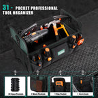17 Inch Tool Bag,Electrician Tool Bags,Heavy Duty Open Top Tool Tote,31 Pocket Tool Box Organizer with  Steel Handle & Adjustable Shoulder Strap, Black/Green
