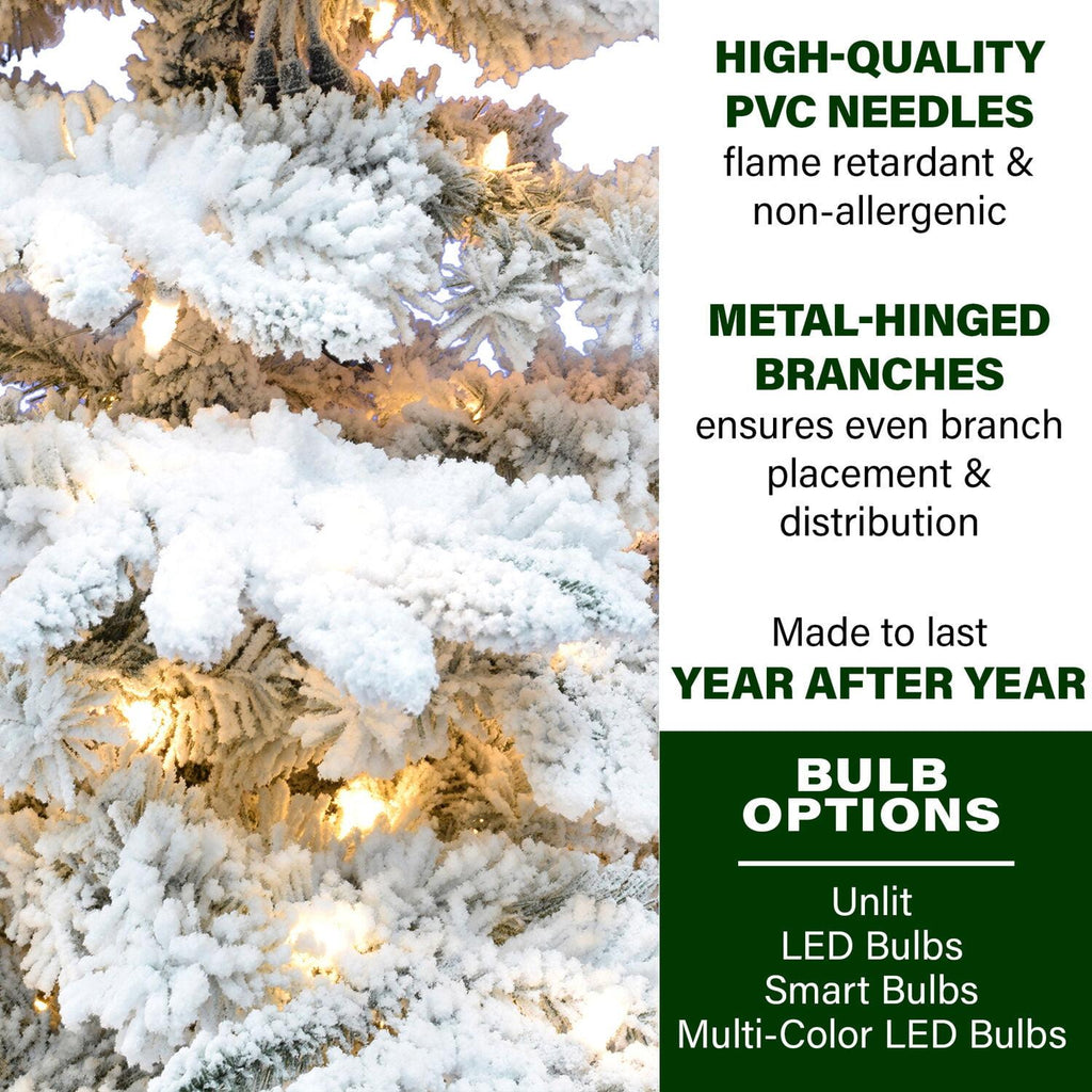 Fraser Hill Farm White Prelit LED White Flocked Pine Christmas Tree, 9'