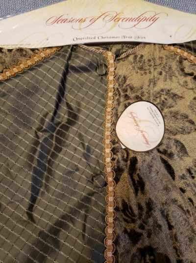 Seasons of Serendipity Christmas Tree Skirt &amp; 3 Stockings Green Gold Embellish