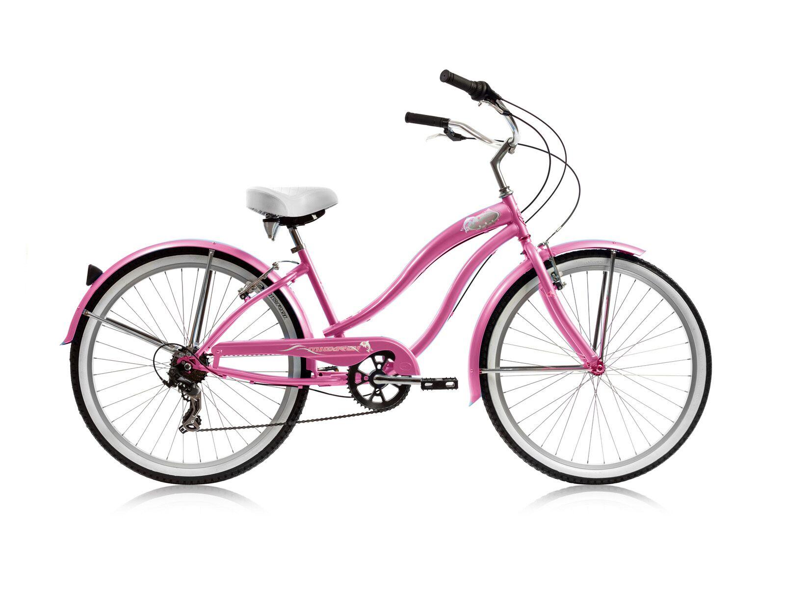 26" Rover 7 Speed  TX-35  Steel Spokes Pink Rims Front and Back Fenders V-Brakes Micargi Women Girl Style Beach Cruiser Bicycle