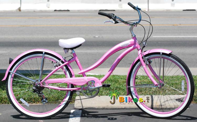 26" Rover 7 Speed  TX-35  Steel Spokes Pink Rims Front and Back Fenders V-Brakes Micargi Women Girl Style Beach Cruiser Bicycle