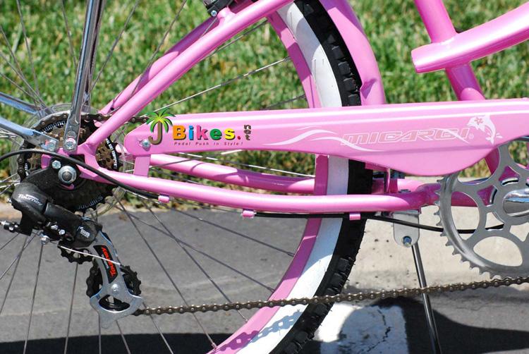 26" Rover 7 Speed  TX-35  Steel Spokes Pink Rims Front and Back Fenders V-Brakes Micargi Women Girl Style Beach Cruiser Bicycle