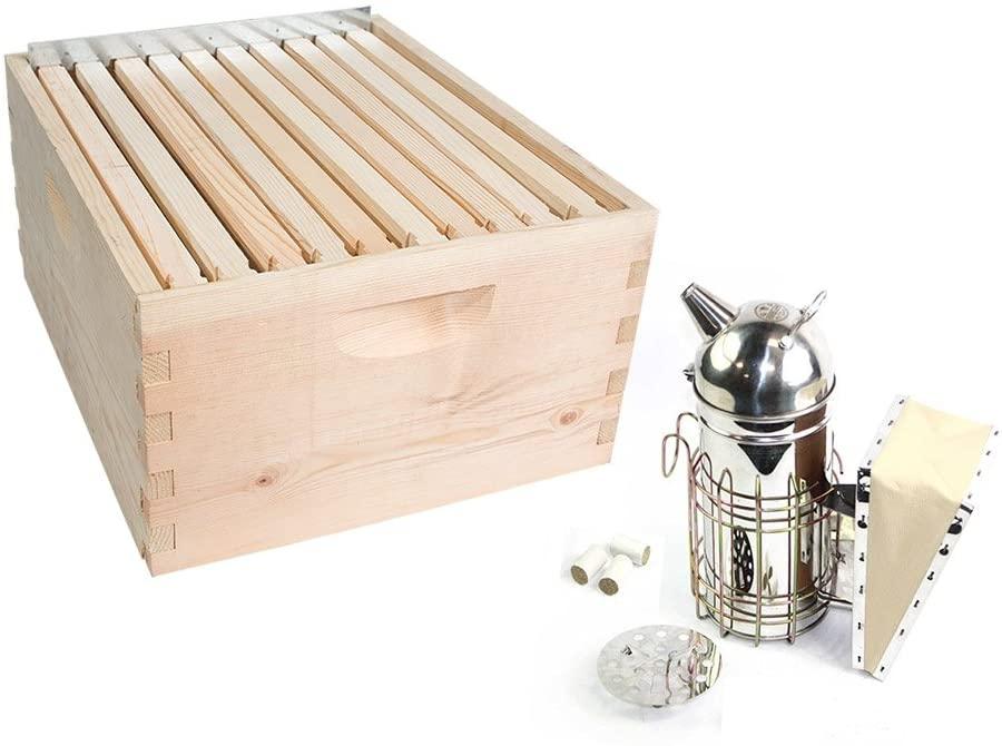goodland bee supply gl-1bk-tk2 beekeeping beehive brood complete kit includes frames, foundations, spacer and smoker