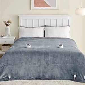 Electric Blanket Queen Size - Heated Blanket Queen, 10 Heat Settings Fleece Heating Blanket with 10 Time Settings, 8hrs Timer Auto Shut Off, Dual Control (84×90 inches, Grey)