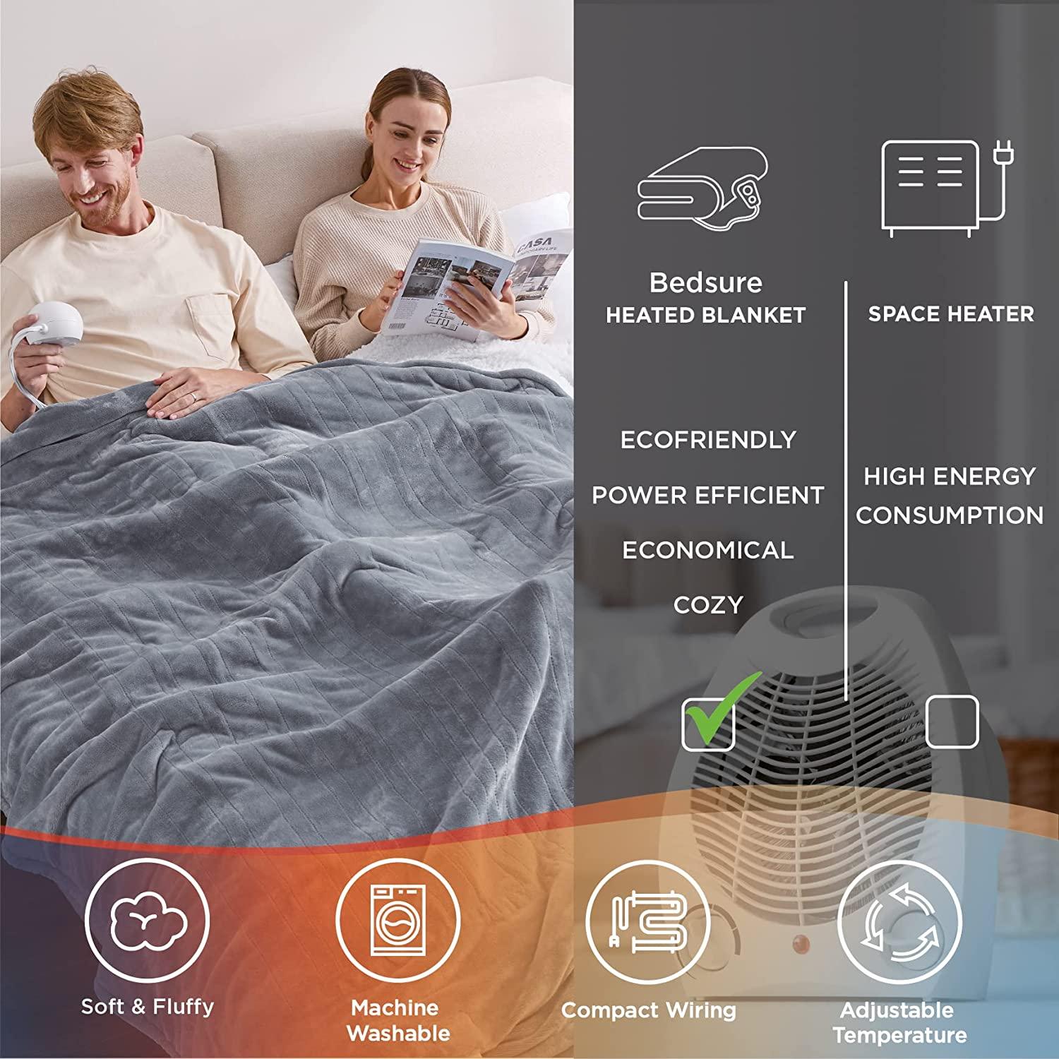 Electric Blanket Queen Size - Heated Blanket Queen, 10 Heat Settings Fleece Heating Blanket with 10 Time Settings, 8hrs Timer Auto Shut Off, Dual Control (84×90 inches, Grey)