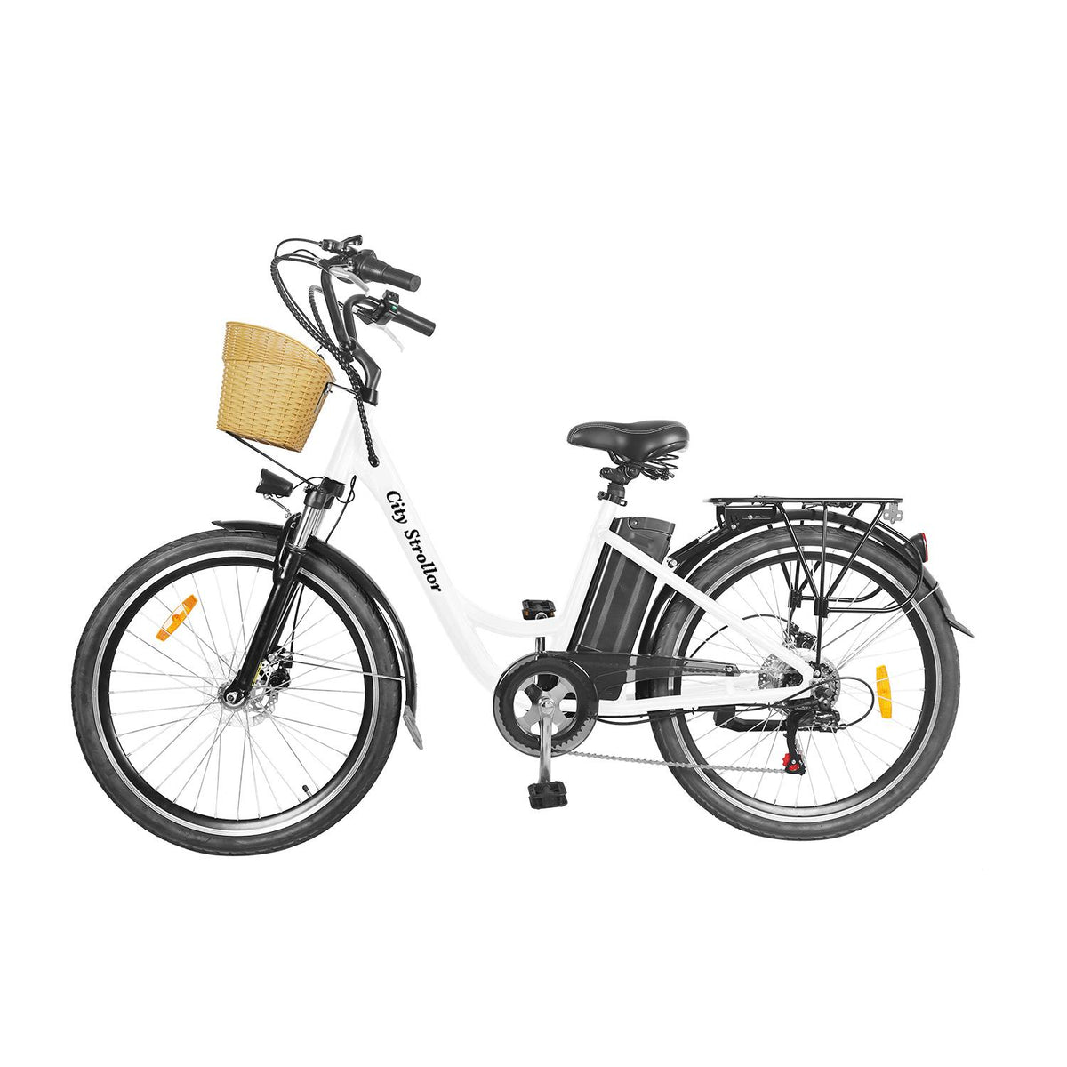 City Stroller 26" Electric Bike,Bicycle with 6 Speed Gear 40Nm 350W Powerful Motor 36V/12A Battery Power Ride In Snow Ice, Rain, Beach and Terrain - White