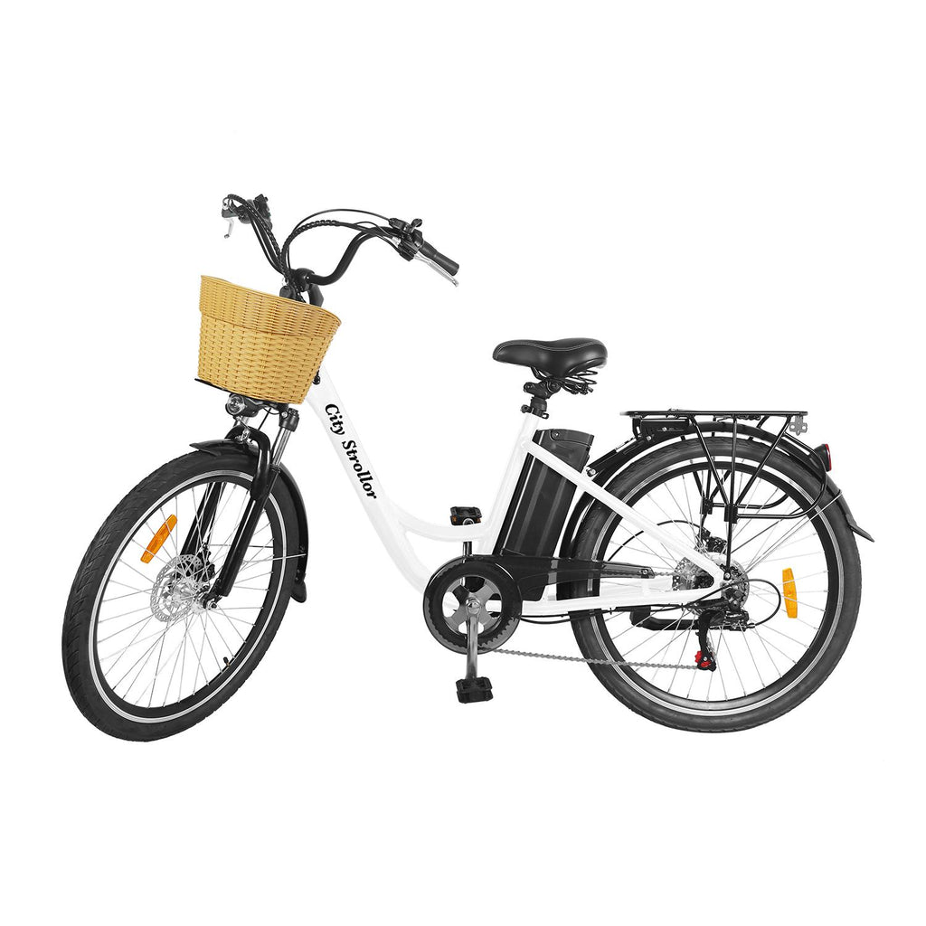 City Stroller 26" Electric Bike,Bicycle with 6 Speed Gear 40Nm 350W Powerful Motor 36V/12A Battery Power Ride In Snow Ice, Rain, Beach and Terrain - White