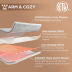 Westinghouse Electric Blanket Heated Throw | 10 Heating Levels &amp; 12 Hours Auto Off | Flannel to Sherpa Reversible 84x90 Queen| Machine Washable,Beige