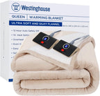 Westinghouse Electric Blanket Heated Throw | 10 Heating Levels &amp; 12 Hours Auto Off | Flannel to Sherpa Reversible 84x90 Queen| Machine Washable,Beige