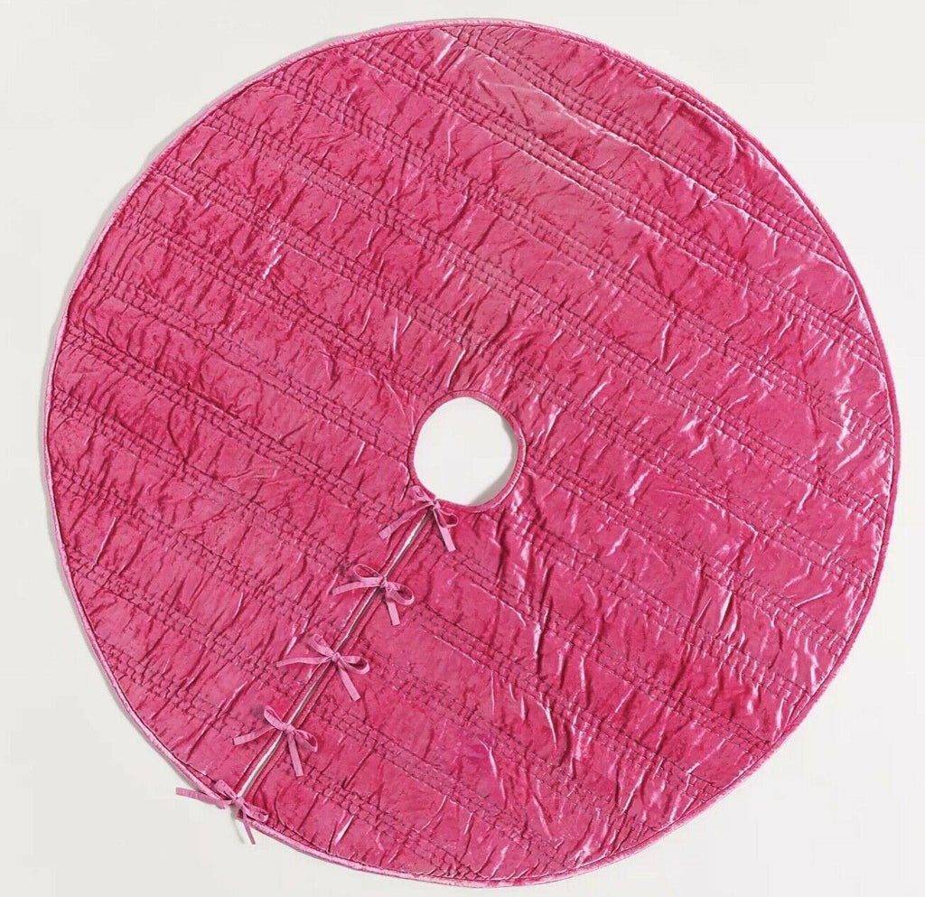 2 ANTHROPOLOGIE RORY VELVET KANTHA HEIRLOOM CHRISTMAS TREE SKIRT &amp; STOCPINK