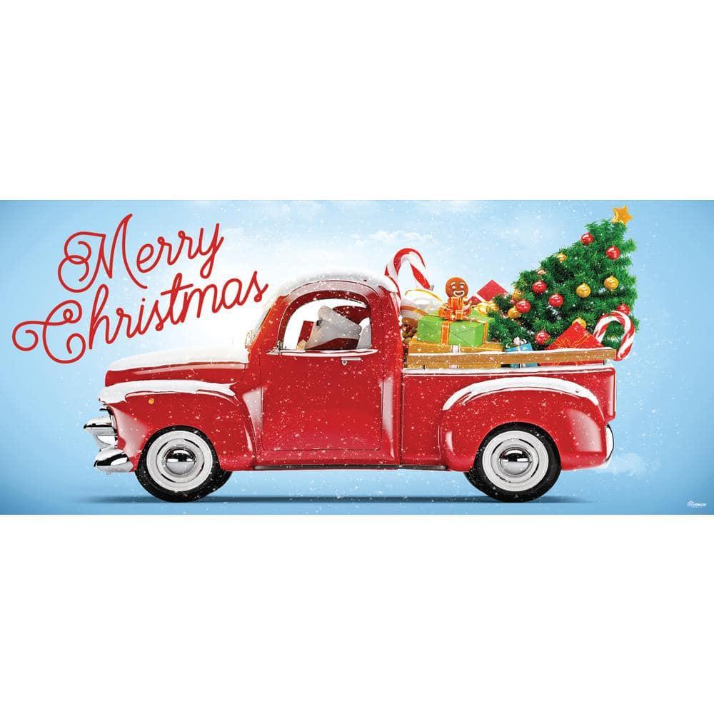 7 ft. x 16 ft. Red Truck Christmas-Christmas Garage Door Decor Mural for Double Car Garage