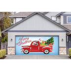 7 ft. x 16 ft. Red Truck Christmas-Christmas Garage Door Decor Mural for Double Car Garage