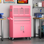 8 Drawer Rolling Tool Chest with Wheels, Lockable 2 in 1 Detachable Tool Cabinet wit Drawers and Black Liners, GaraTop Toolbox and Bottom StoraCart with Side Hooks,Pink