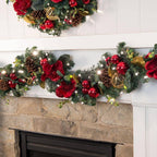 9 ft. Pre-Lit LED Red Magnolia Garland