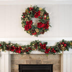 9 ft. Pre-Lit LED Red Magnolia Garland