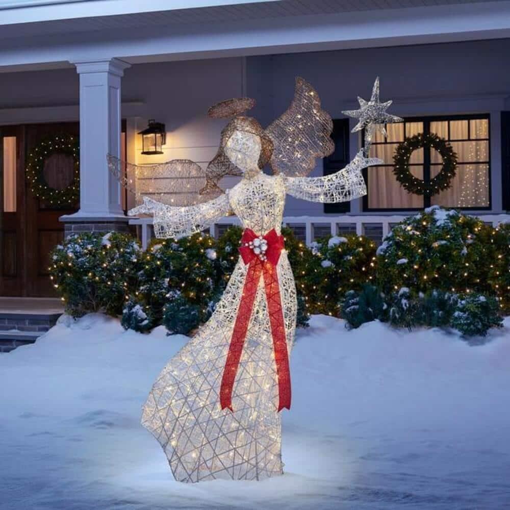 7.5 ft Warm White LED Angel with Star Holiday Yard Decoration