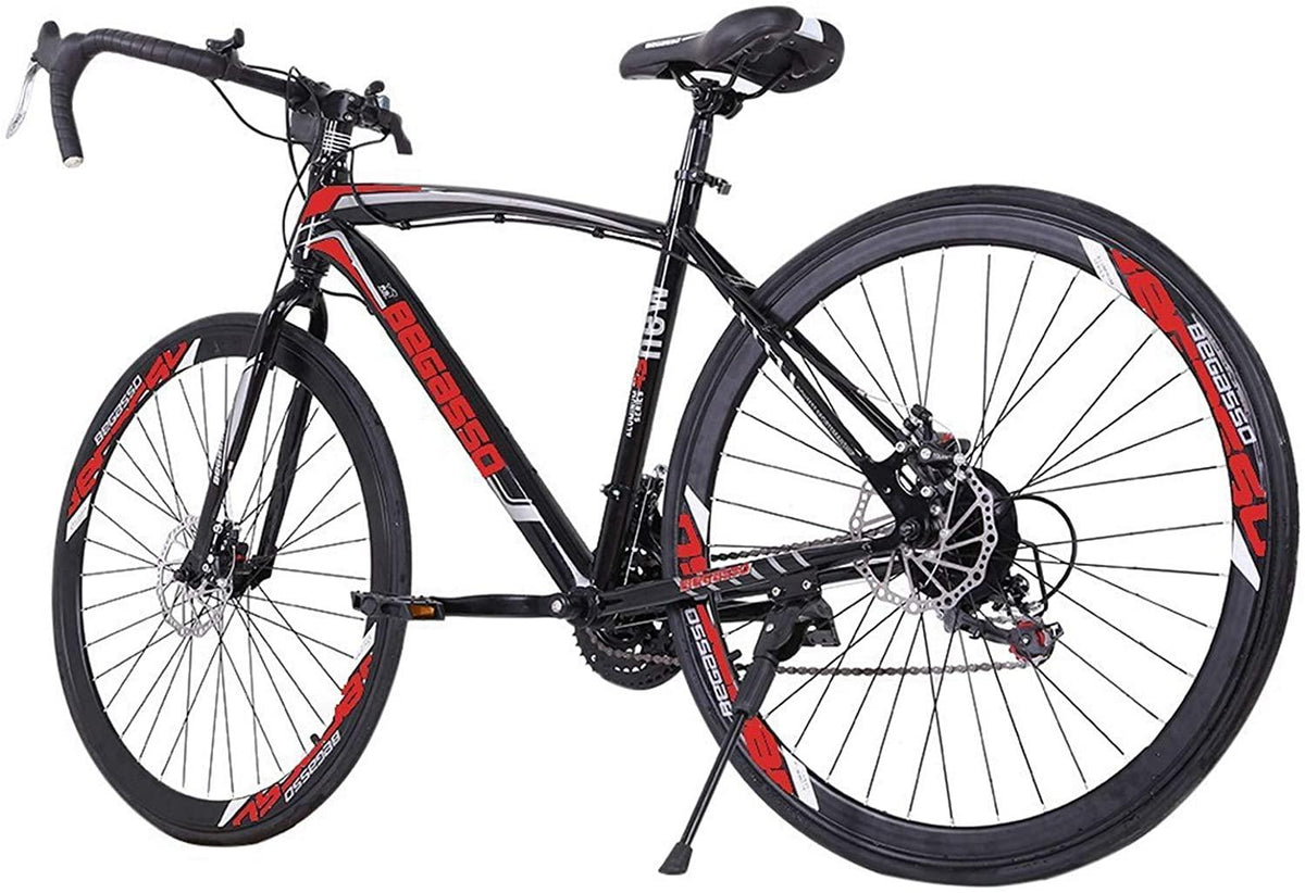 TEEGUI Adult Wen and Women Begasso s Bike,Suspension Road Shockproof Bike 21 Speed Disc Brake,26-inch Wheels,21-Speed Drivetrain,700c, Bike-High-Carbon Steel Frame,Black Red【US Stock】