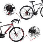 TEEGUI Adult Wen and Women Begasso s Bike,Suspension Road Shockproof Bike 21 Speed Disc Brake,26-inch Wheels,21-Speed Drivetrain,700c, Bike-High-Carbon Steel Frame,Black Red【US Stock】
