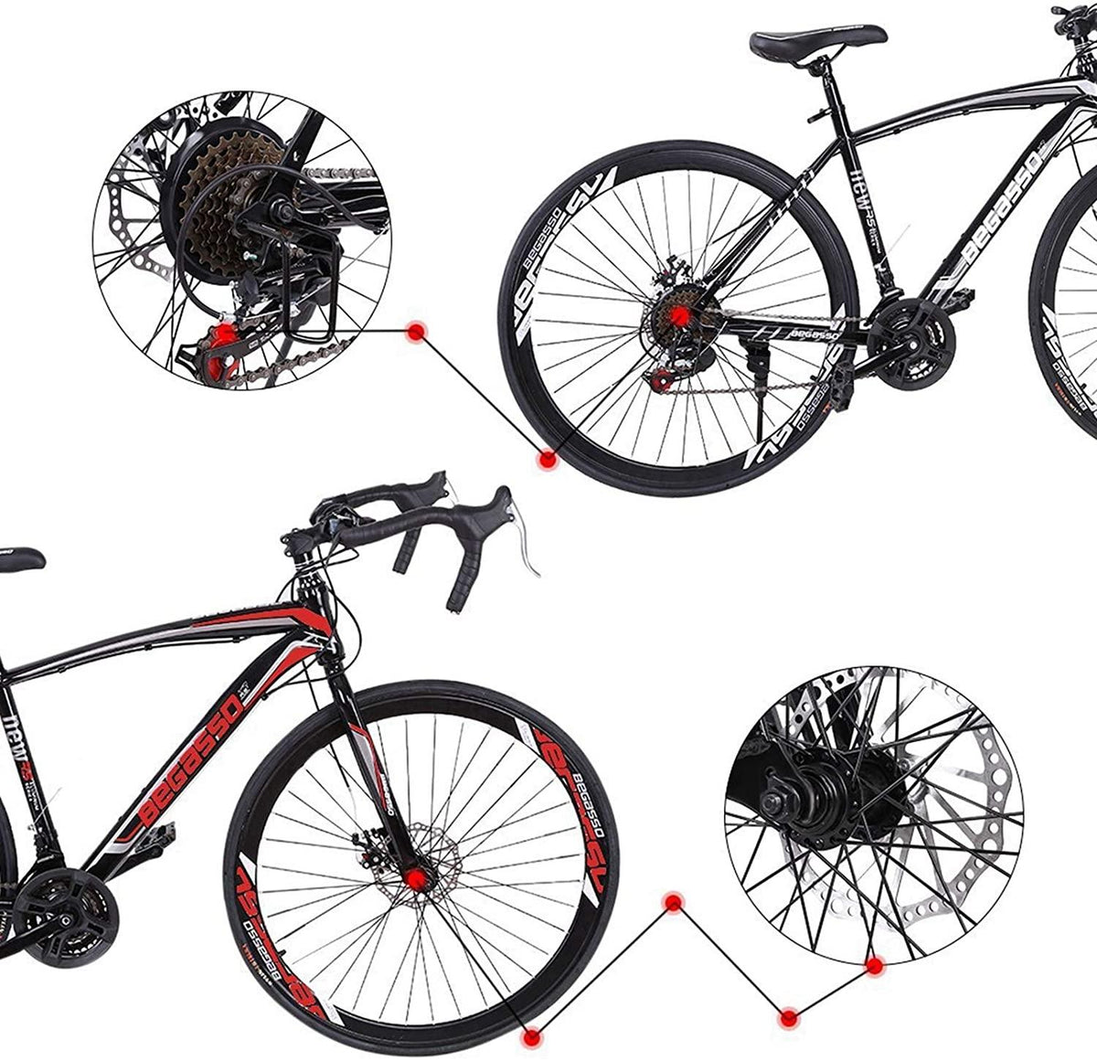 TEEGUI Adult Wen and Women Begasso s Bike,Suspension Road Shockproof Bike 21 Speed Disc Brake,26-inch Wheels,21-Speed Drivetrain,700c, Bike-High-Carbon Steel Frame,Black Red【US Stock】
