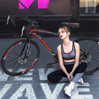 TEEGUI Adult Wen and Women Begasso s Bike,Suspension Road Shockproof Bike 21 Speed Disc Brake,26-inch Wheels,21-Speed Drivetrain,700c, Bike-High-Carbon Steel Frame,Black Red【US Stock】