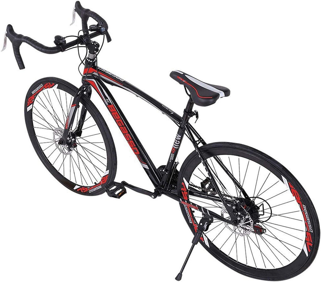 CSBYBD Adult Wen and Women Begasso s Bike,Suspension Road Shockproof Bike 21 Speed Disc Brake,26-inch Wheels,21-Speed Drivetrain,700c, Bike-High-Carbon Steel Frame,Black Red【US Stock】