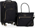 Women's Madison Square Hardside Chevron Expandable Luggage, Black, 2-Piece (20" Carry On + Tote)