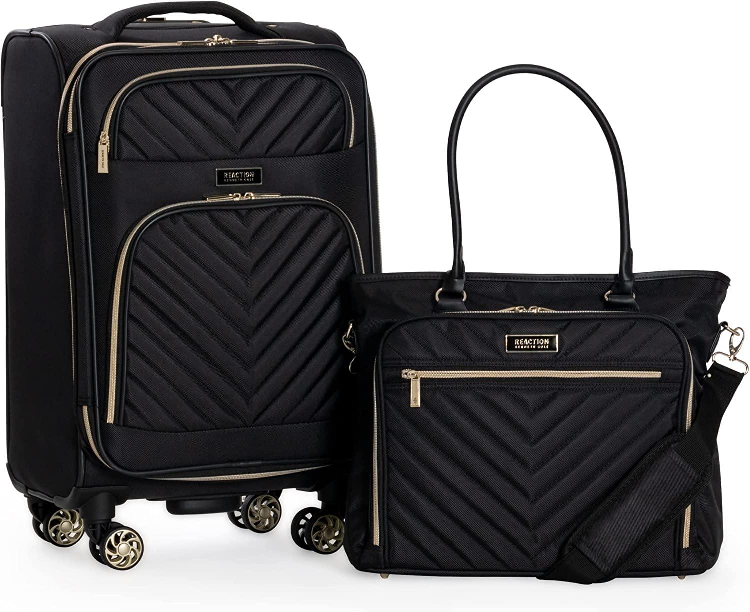 Women's Madison Square Hardside Chevron Expandable Luggage, Black, 2-Piece (20" Carry On + Tote)