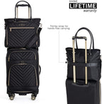 Women's Madison Square Hardside Chevron Expandable Luggage, Black, 2-Piece (20" Carry On + Tote)