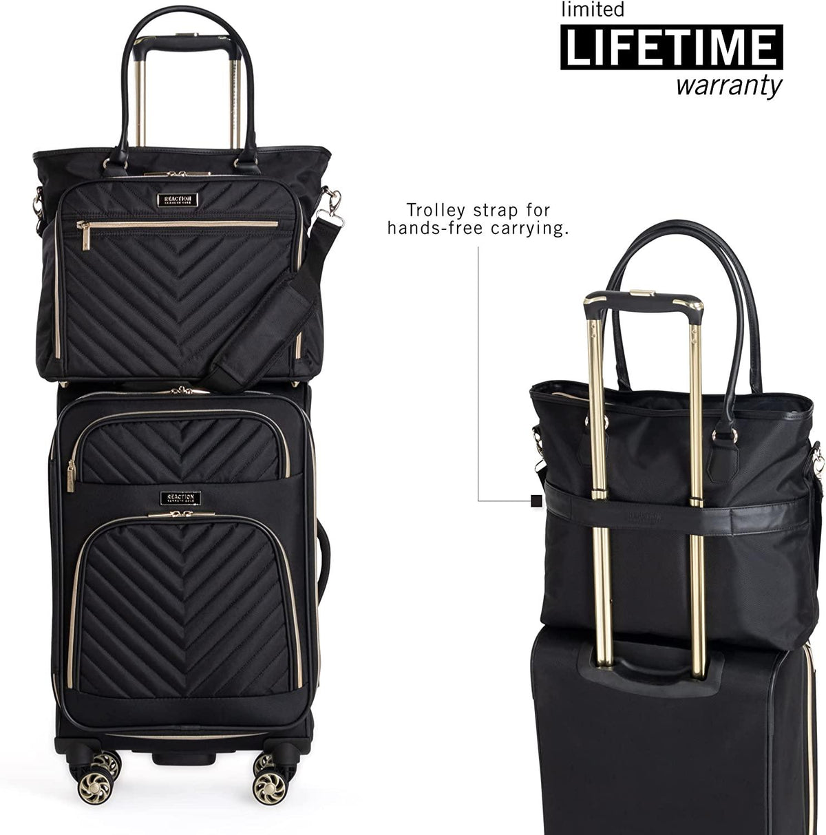 Women's Madison Square Hardside Chevron Expandable Luggage, Black, 2-Piece (20" Carry On + Tote)