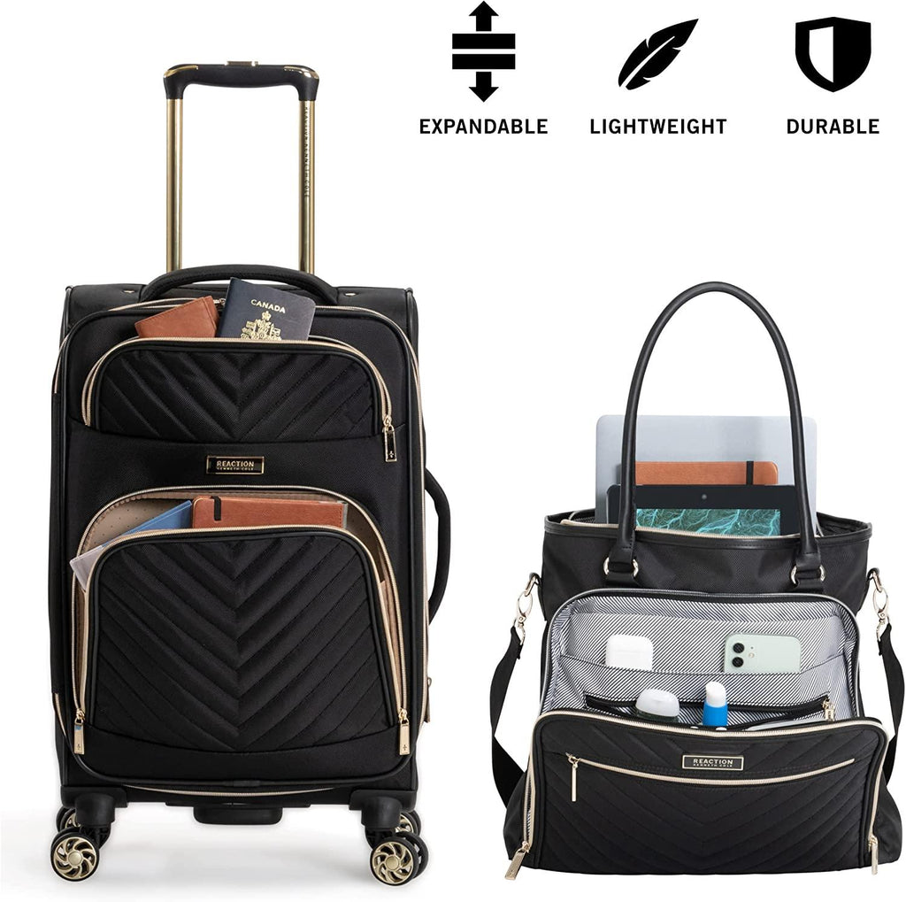 Women's Madison Square Hardside Chevron Expandable Luggage, Black, 2-Piece (20" Carry On + Tote)