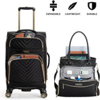 Women's Madison Square Hardside Chevron Expandable Luggage, Black, 2-Piece (20" Carry On + Tote)