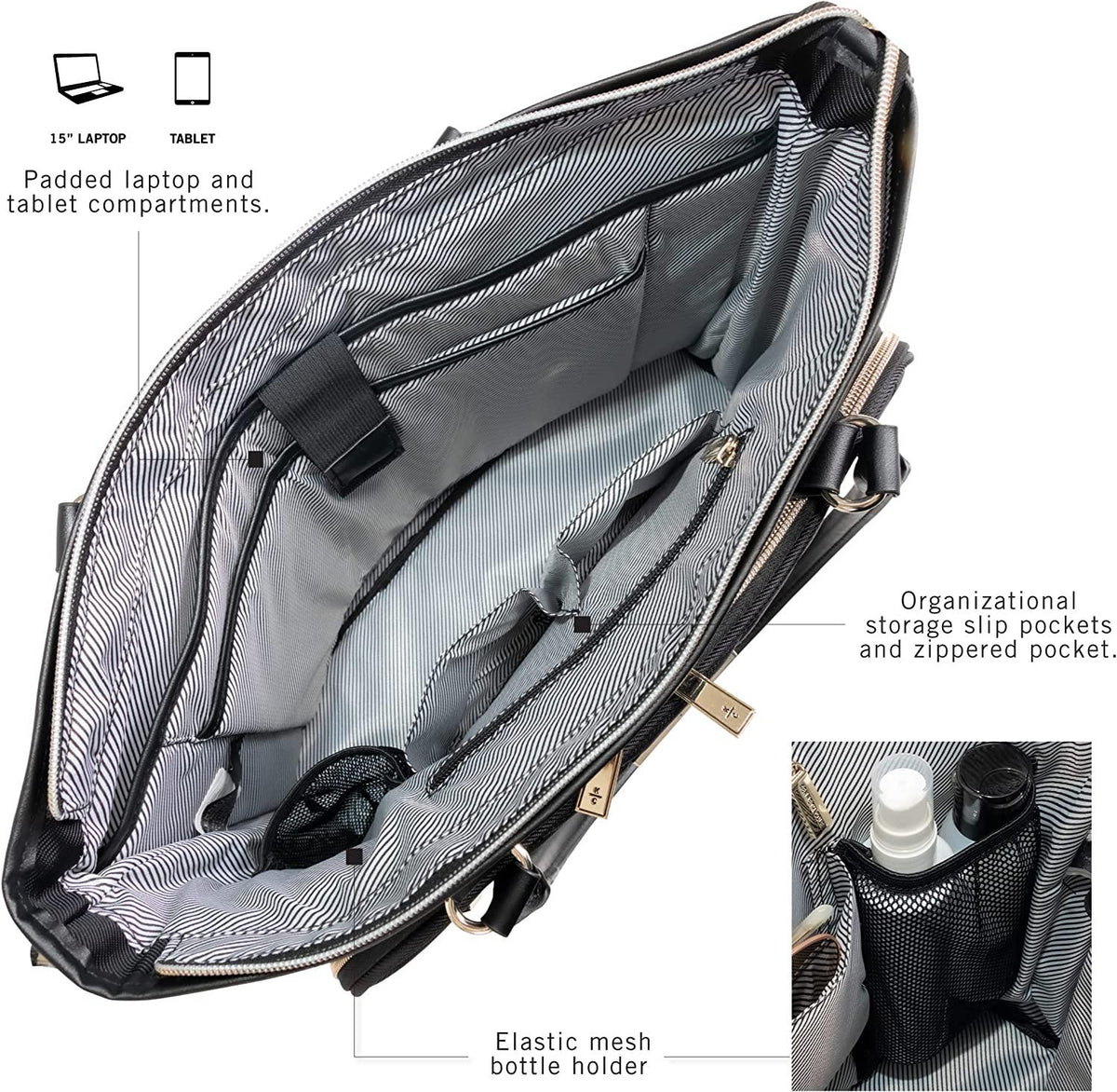 Women's Madison Square Hardside Chevron Expandable Luggage, Black, 2-Piece (20" Carry On + Tote)