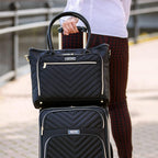 Women's Madison Square Hardside Chevron Expandable Luggage, Black, 2-Piece (20" Carry On + Tote)
