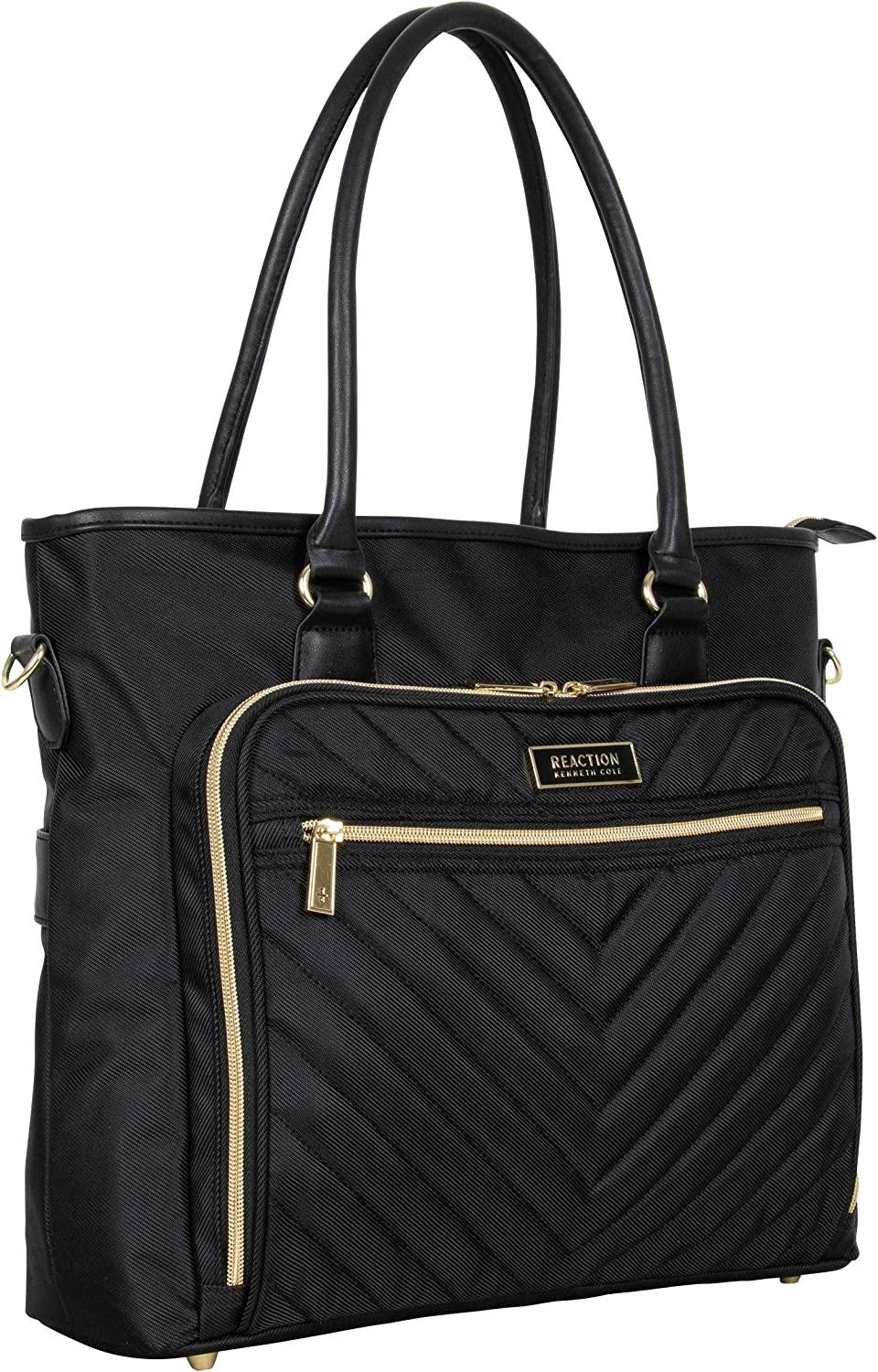 Women's Madison Square Hardside Chevron Expandable Luggage, Black, 2-Piece (20" Carry On + Tote)