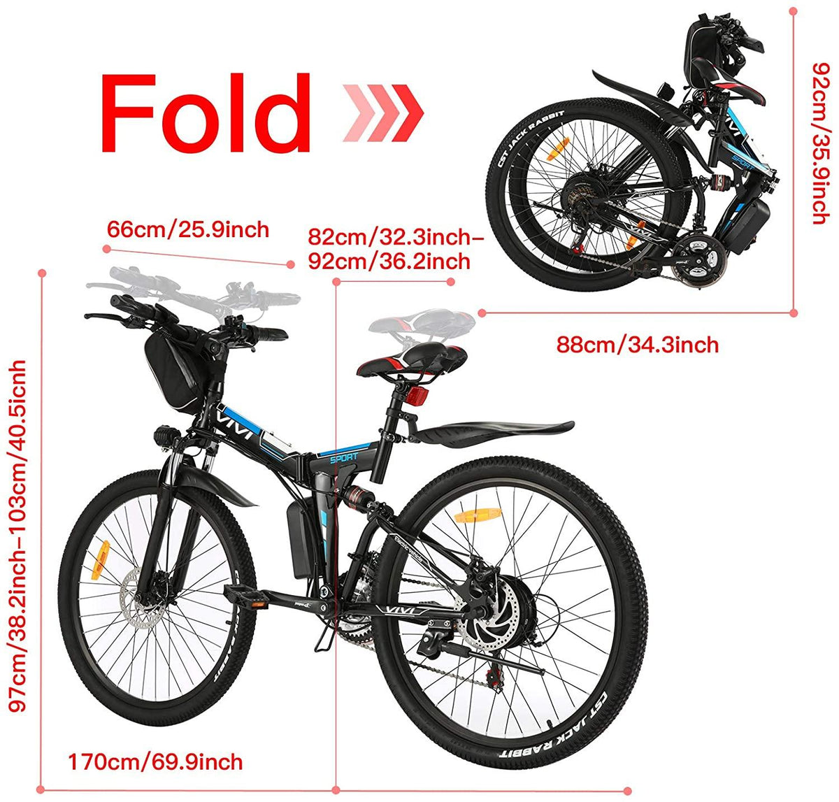 VIVI Folding Electric Bike for Adults, 26 inch E-Bike Electric Mountain Bicycle 350W Lightweight Ebike Professional  21 Speed Gears with Removable36V 8Ah Lithium Battery