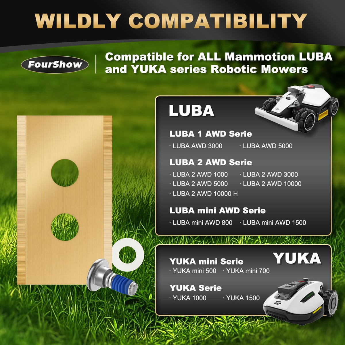 36Pcs Replacement Blades Compatible for  Luba &amp; Yuka All Series, Robust ium Replacement Robotic Lawnmower Blades, with Plastic Washers