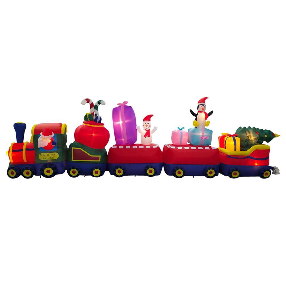 Air Characters Santa Claus Christmas Train with Penguin Snowman Presents Blown Yard Inflatable, 72"