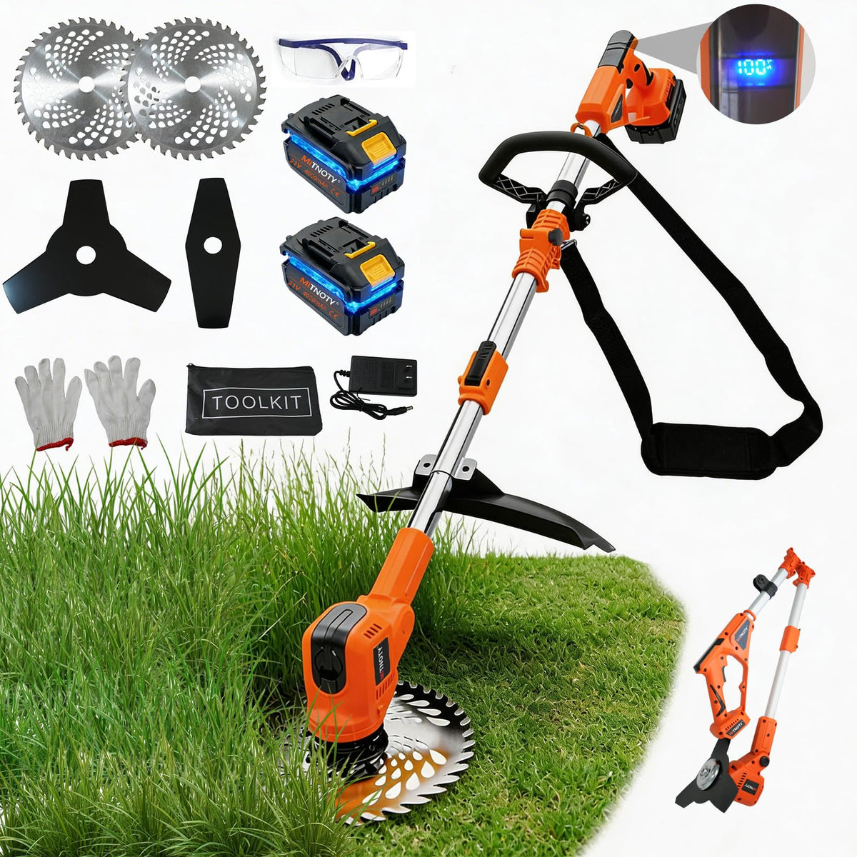 3-in-1 Electric Weed Wacker, Battery Powered Weed Eater with 2 x 4.0Ah Batteries, 900W Brushless Motor Grass Trimmer/Lawn Mower/Brush Cutter, with LCD Display &amp; 3 Types Blades for Yard and Garden